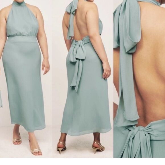 Reformation Lizbeth Halter Neck Dress Celadon $278 - Picture 1 of 9